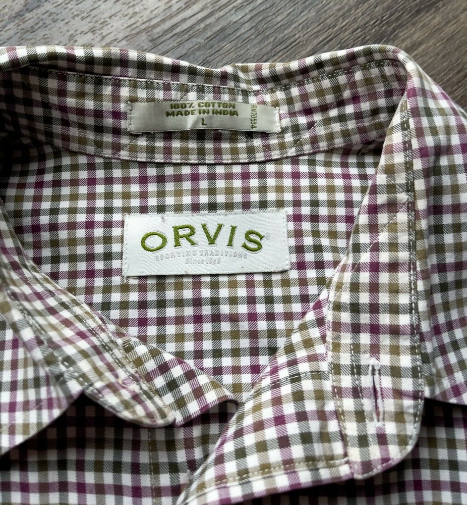 ORVIS Men's Long Sleeve Multicolor Plaid Button Down Casual Cotton Shirt Size L